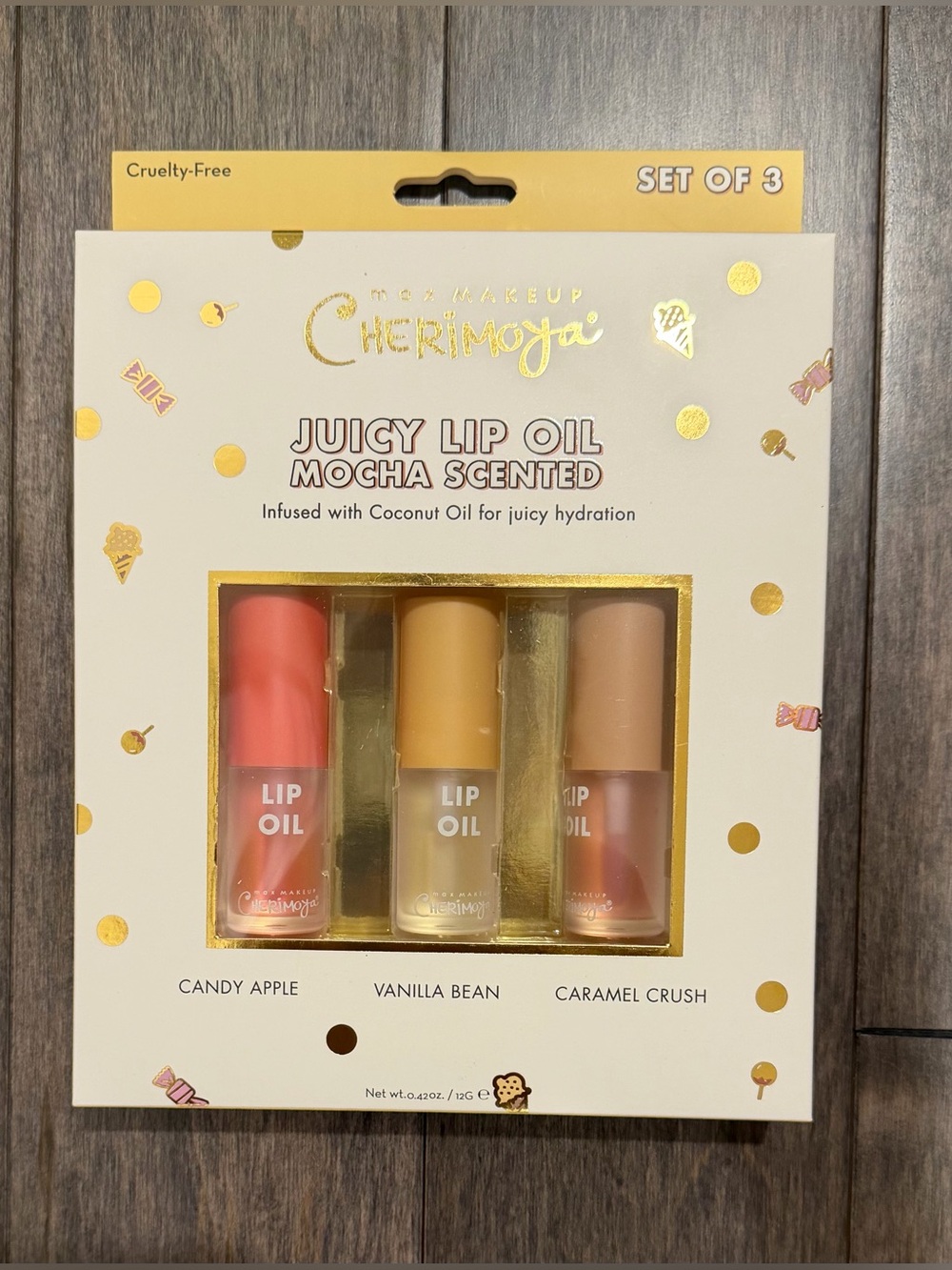 Cherimoya Lip Oil Set - Mocha Scented (Candy Apple, Vanilla Bean, Caramel Crush